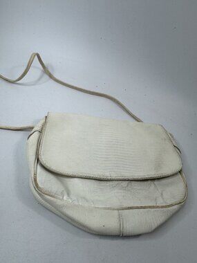 Vintage White Faux Leather Crossbody Bag With Flap & Zipper Closure
